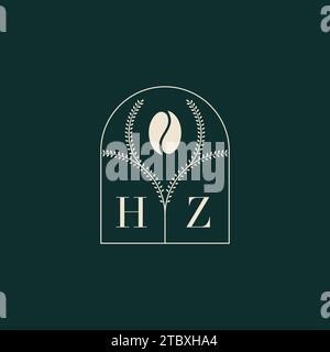 HZ Unique and simple logo design combination of letters and coffee bean Stock Vector