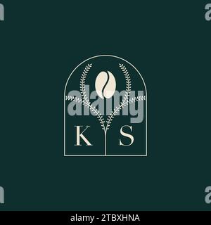 KS Unique and simple logo design combination of letters and coffee bean Stock Vector