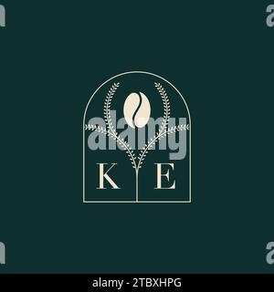 KE Unique and simple logo design combination of letters and coffee bean Stock Vector