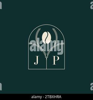 JP Unique and simple logo design combination of letters and coffee bean Stock Vector