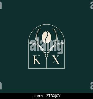 KX Unique and simple logo design combination of letters and coffee bean Stock Vector