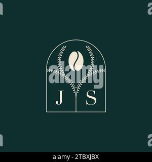 JS Unique and simple logo design combination of letters and coffee bean Stock Vector