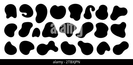 Black organic shapes. Abstract liquid blob splotches, dirty dynamic ink blotches and spots. Vector modern abstract doodle set. Different asymmetric un Stock Vector