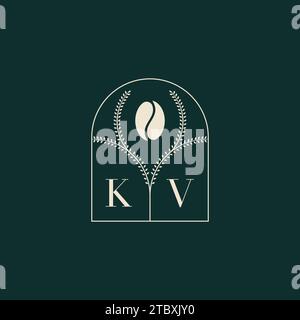 KV Unique and simple logo design combination of letters and coffee bean Stock Vector