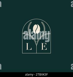 LE Unique and simple logo design combination of letters and coffee bean Stock Vector