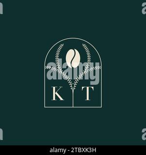 KT Unique and simple logo design combination of letters and coffee bean Stock Vector