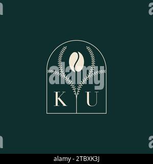 KU Unique and simple logo design combination of letters and coffee bean Stock Vector