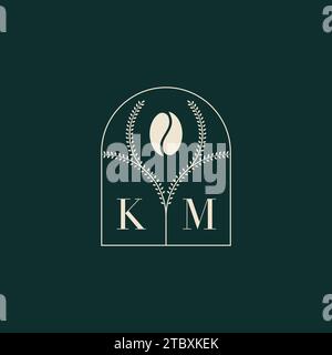 KM Unique and simple logo design combination of letters and coffee bean Stock Vector