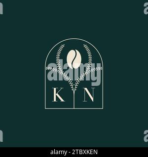 KN Unique and simple logo design combination of letters and coffee bean Stock Vector