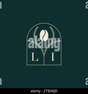 LI Unique and simple logo design combination of letters and coffee bean Stock Vector
