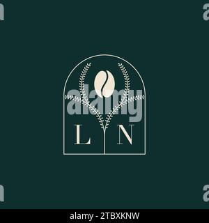 LN Unique and simple logo design combination of letters and coffee bean Stock Vector