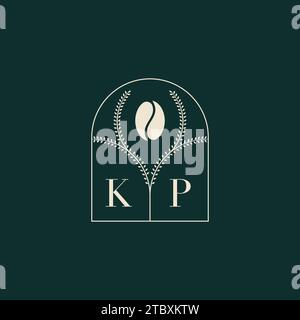 KP Unique and simple logo design combination of letters and coffee bean Stock Vector