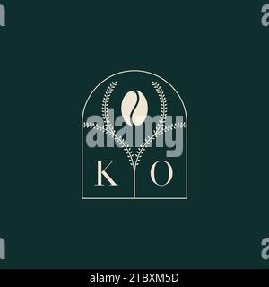 KO Unique and simple logo design combination of letters and coffee bean Stock Vector
