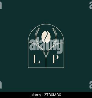 LP Unique and simple logo design combination of letters and coffee bean Stock Vector