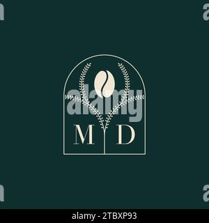 MD Unique and simple logo design combination of letters and coffee bean Stock Vector