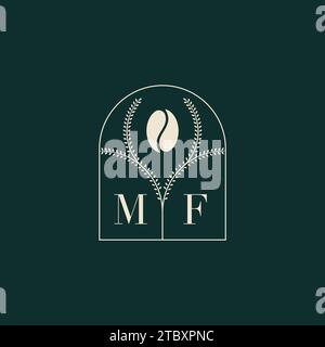 MF Unique and simple logo design combination of letters and coffee bean Stock Vector