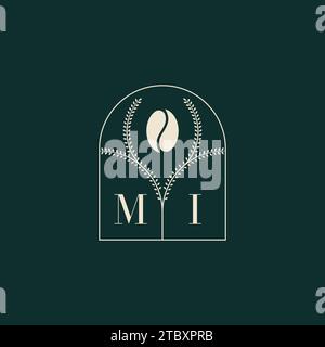 MI Unique and simple logo design combination of letters and coffee bean Stock Vector
