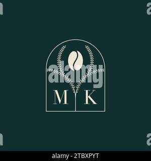 MK Unique and simple logo design combination of letters and coffee bean Stock Vector