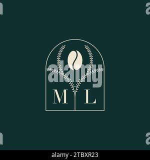 ML Unique and simple logo design combination of letters and coffee bean Stock Vector