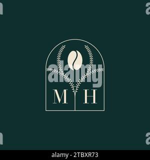 MH Unique and simple logo design combination of letters and coffee bean Stock Vector