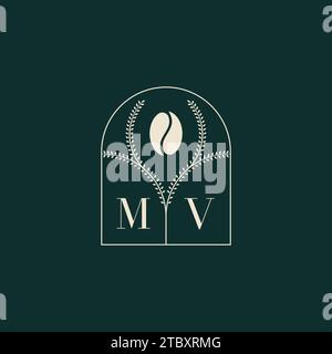 MV Unique and simple logo design combination of letters and coffee bean Stock Vector