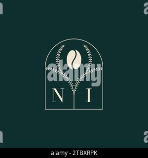NI Unique and simple logo design combination of letters and coffee bean Stock Vector