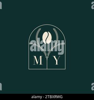 MY Unique and simple logo design combination of letters and coffee bean Stock Vector