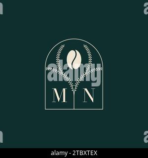 MN Unique and simple logo design combination of letters and coffee bean Stock Vector