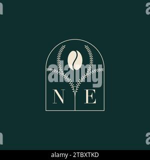 NE Unique and simple logo design combination of letters and coffee bean Stock Vector