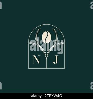 NJ Unique and simple logo design combination of letters and coffee bean Stock Vector