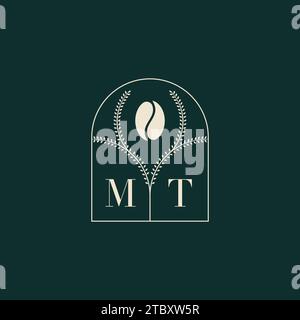 MT Unique and simple logo design combination of letters and coffee bean Stock Vector