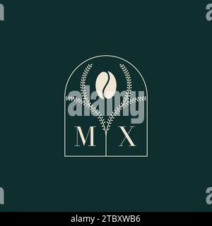 MX Unique and simple logo design combination of letters and coffee bean Stock Vector