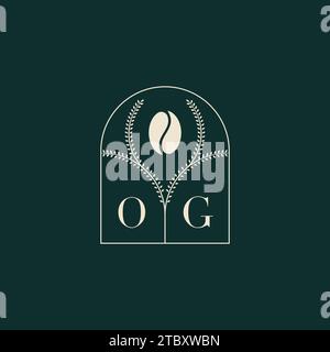 OG Unique and simple logo design combination of letters and coffee bean Stock Vector