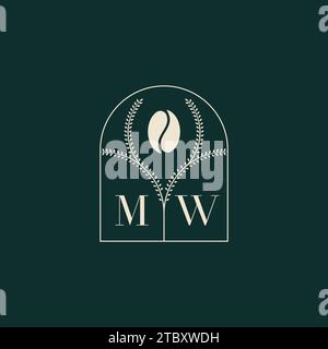 MW Unique and simple logo design combination of letters and coffee bean Stock Vector