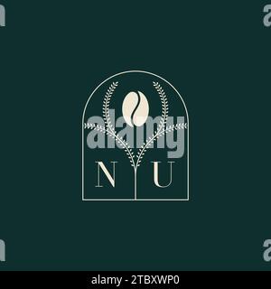 NU Unique and simple logo design combination of letters and coffee bean Stock Vector