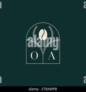 OA Unique and simple logo design combination of letters and coffee bean Stock Vector
