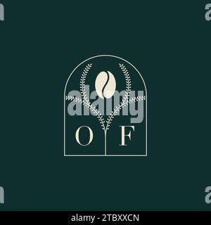 OF Unique and simple logo design combination of letters and coffee bean Stock Vector