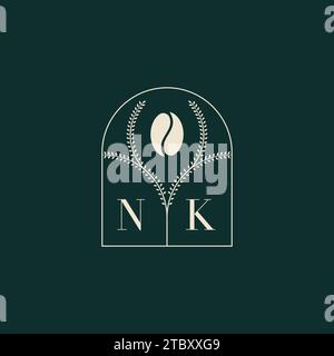 NK Unique and simple logo design combination of letters and coffee bean Stock Vector