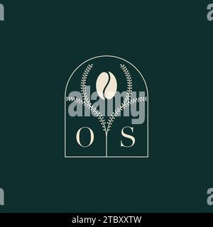 OS Unique and simple logo design combination of letters and coffee bean Stock Vector