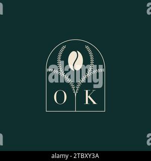 OK Unique and simple logo design combination of letters and coffee bean Stock Vector