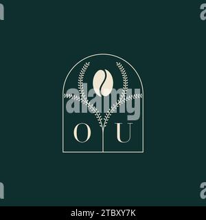 OU Unique and simple logo design combination of letters and coffee bean Stock Vector