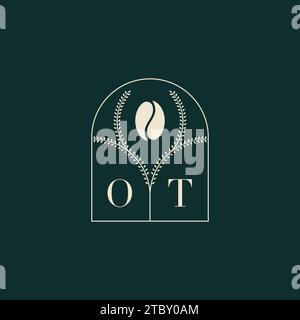 OT Unique and simple logo design combination of letters and coffee bean Stock Vector