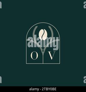 OV Unique and simple logo design combination of letters and coffee bean Stock Vector