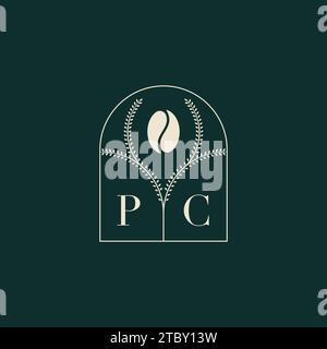 PC Unique and simple logo design combination of letters and coffee bean Stock Vector