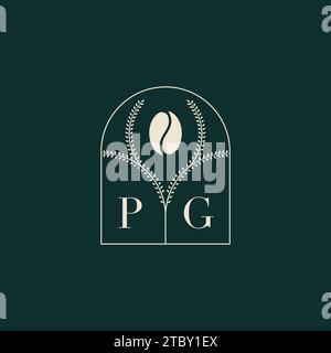 PG Unique and simple logo design combination of letters and coffee bean Stock Vector
