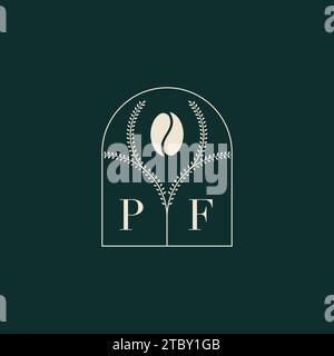 PF Unique and simple logo design combination of letters and coffee bean Stock Vector
