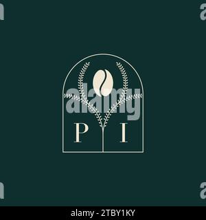 PI Unique and simple logo design combination of letters and coffee bean Stock Vector