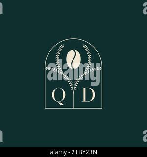 QD Unique and simple logo design combination of letters and coffee bean Stock Vector