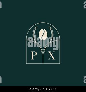 PX Unique and simple logo design combination of letters and coffee bean Stock Vector