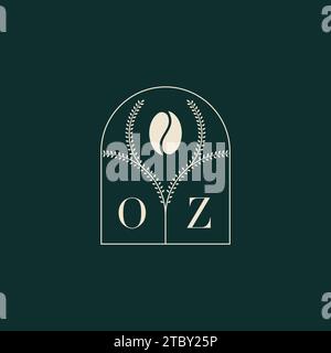 OZ Unique and simple logo design combination of letters and coffee bean Stock Vector
